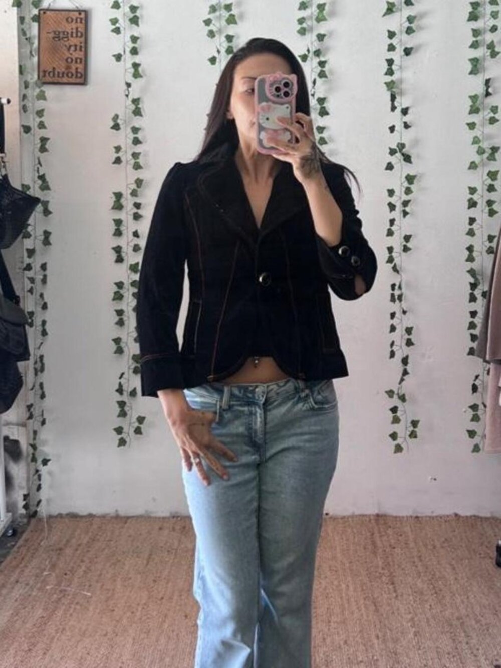 Vintage Y2K XOXO black velvet 3/4 sleeve blazer size M
